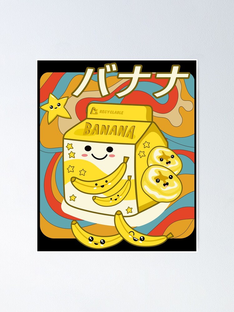 "Retro Japanese Manga Banana Milk Carton Kawaii Banana Milk Drink