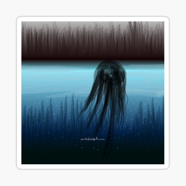 Dark deep sea jellyfish soars through the sea Digital watercolor Sticker