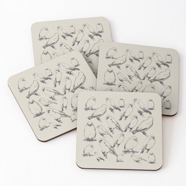 Item preview, Vintage Group Of Birds Illustration Black Line Taupe Cream Base Sketch Drawing designed and sold by TrulyEpoque.