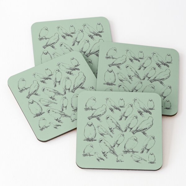Item preview, Group Of Vintage Birds Illustration Black Line Pastel Green Base Sketch Drawing designed and sold by TrulyEpoque.