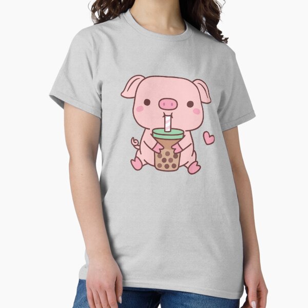 Vista previa del artículo con la obra «A este cerdito tan lindo le encanta el té con leche y burbujas», diseñado y vendido por rustydoodle.