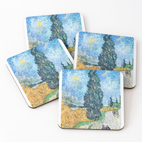 Item preview, Aesthetic Road with Cypress and Star by Van Gogh Art Print designed and sold by Eva Vincent.