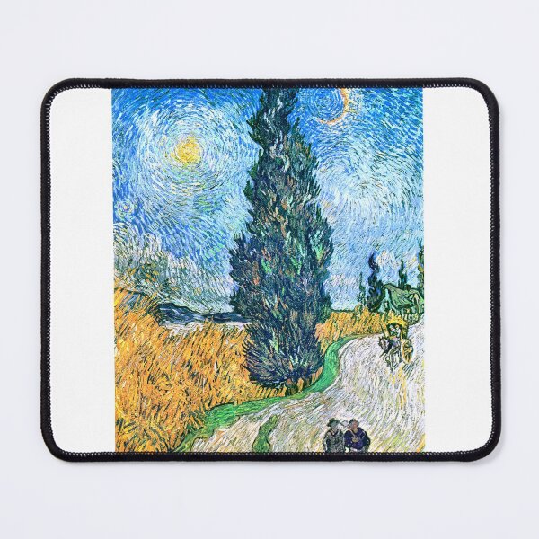 Item preview, Aesthetic Road with Cypress and Star by Van Gogh Art Print designed and sold by Eva Vincent.
