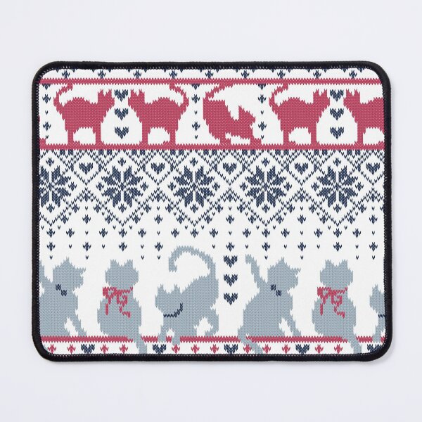Item preview, Fair Isle Knitting Cats Love // white background navy blue and dark pink kitties and details designed and sold by SelmaCardoso.