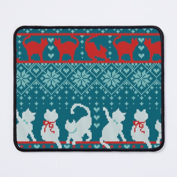 Item preview, Festive Fair Isle Knitting Cats Love // dark teal background teal white and red kitties and details designed and sold by SelmaCardoso.