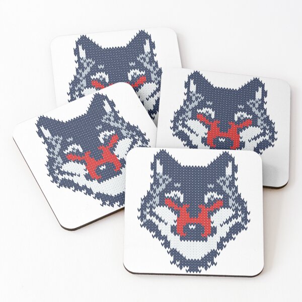 Item preview, Fair isle knitting grey wolf // navy blue and grey wolves red moons and pine trees designed and sold by SelmaCardoso.