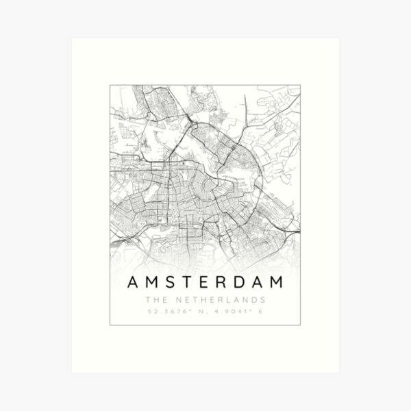 Item preview, Amsterdam map minimalist in black and white designed and sold by DesireeVDA.