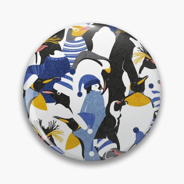Item preview, Merry penguins // black white blue yellow and coral type species of penguins classic blue dressed for winter and Christmas season designed and sold by SelmaCardoso.