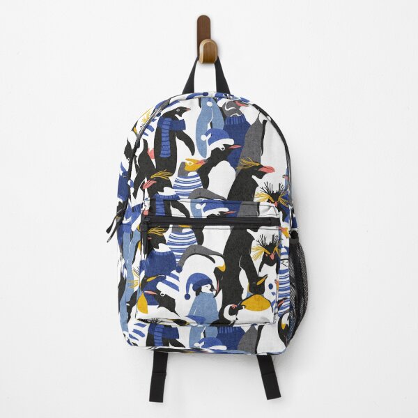 Item preview, Merry penguins // black white blue yellow and coral type species of penguins classic blue dressed for winter and Christmas season designed and sold by SelmaCardoso.