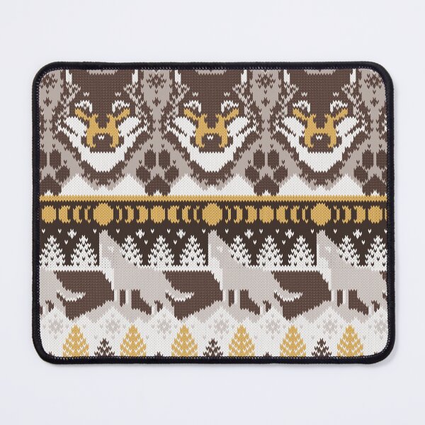 Item preview, Fair isle knitting grey wolf // oak and taupe brown and grey wolves yellow moons and pine trees designed and sold by SelmaCardoso.