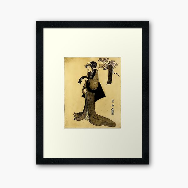 Beautiful Ancient Japanese Theatrical Poster. The Toyokuni Framed Art Print