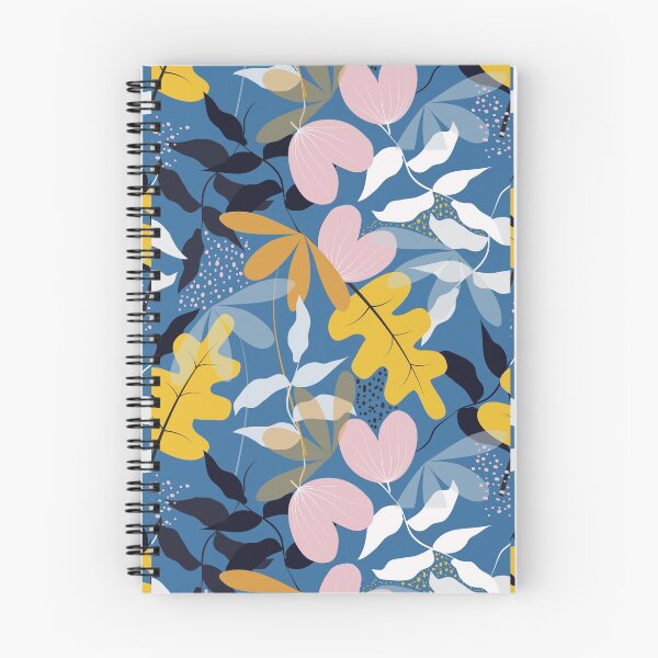 Item preview, seamless bright flat style leaves and flowers on blue background designed and sold by Belhbib Art ⭐⭐⭐⭐⭐.