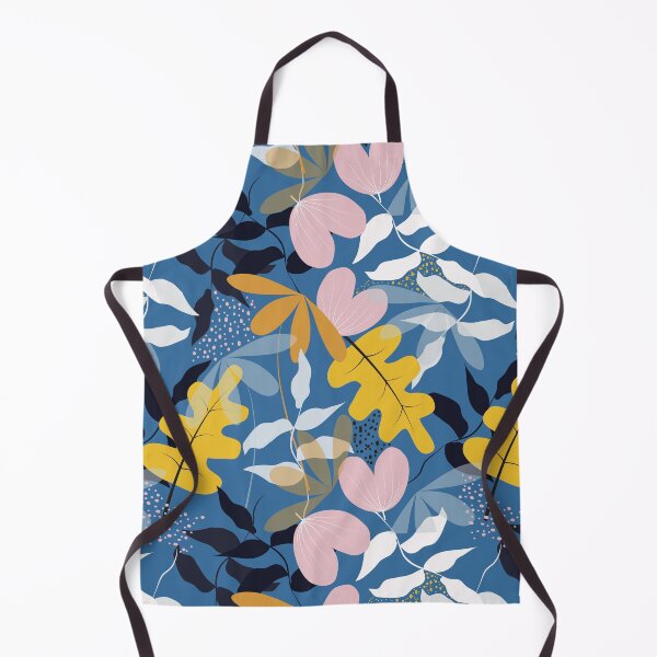 Item preview, seamless bright flat style leaves and flowers on blue background designed and sold by Belhbib Art ⭐⭐⭐⭐⭐.