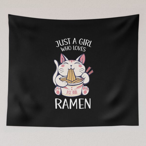 Item preview, Just A Girl Who Loves Ramen Cat Eating Ramen Cup Noodles  designed and sold by OnepixArt.