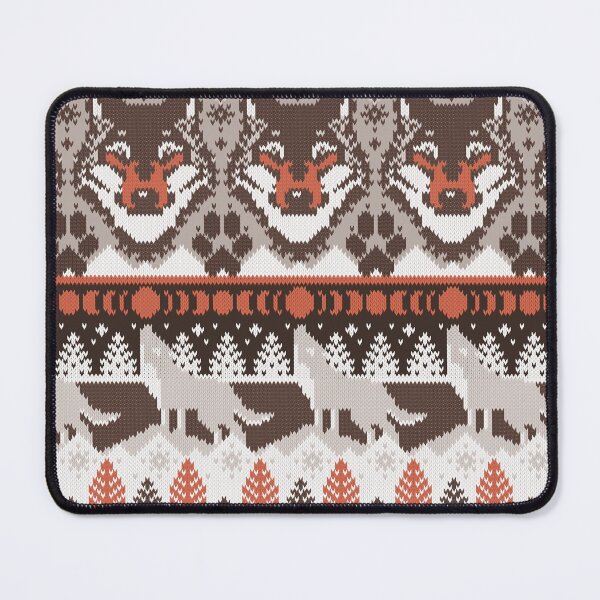 Item preview, Fair isle knitting grey wolf // oak and taupe brown and grey wolves orange moons and pine trees designed and sold by SelmaCardoso.