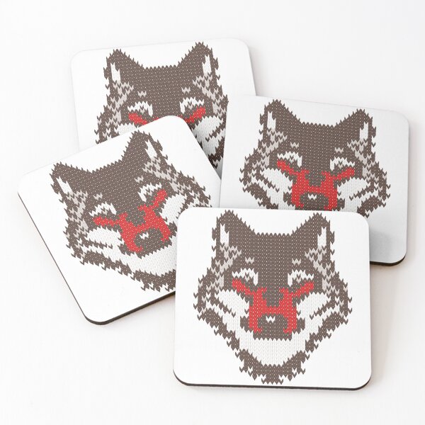 Item preview, Fair isle knitting grey wolf // oak and taupe brown and grey wolves red moons and pine trees designed and sold by SelmaCardoso.