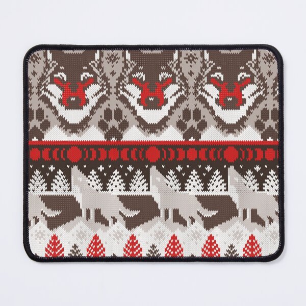 Item preview, Fair isle knitting grey wolf // oak and taupe brown and grey wolves red moons and pine trees designed and sold by SelmaCardoso.