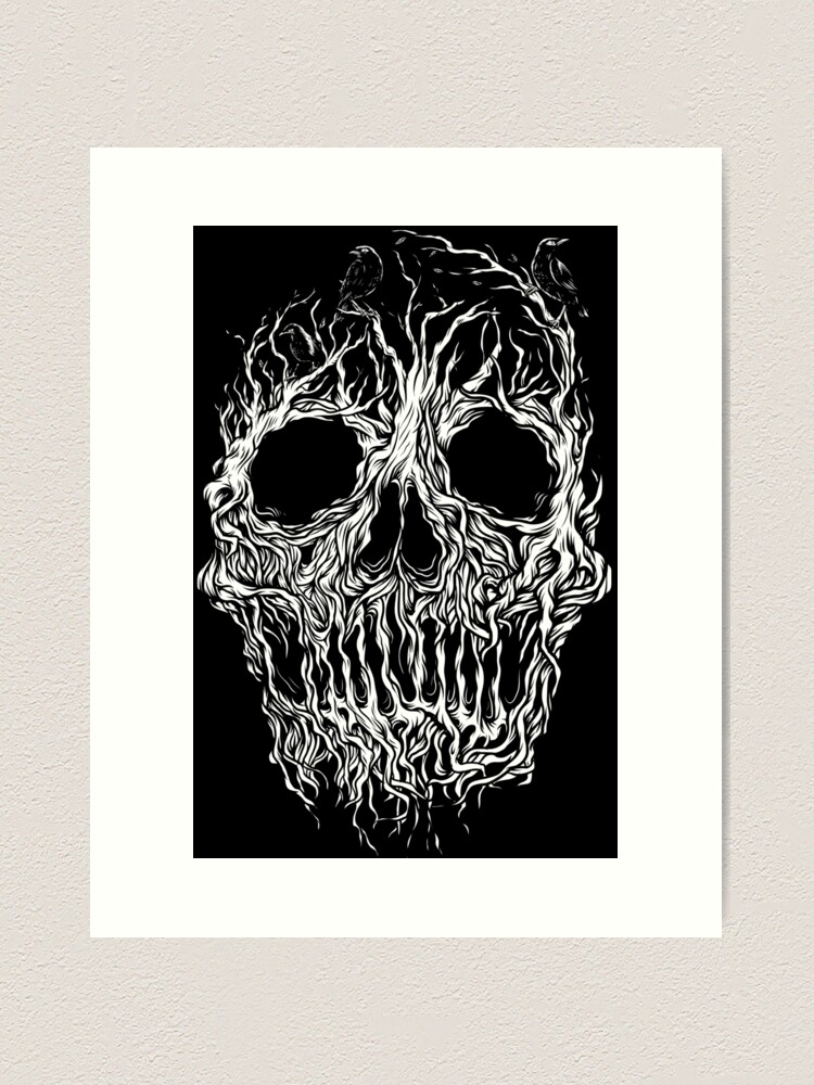 Black and white Skull and Roses Art Print