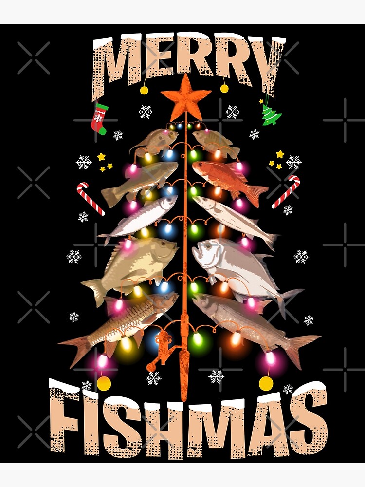 Fishing Merry Fishmas Funny Christmas Tree Lights Fish Fishing Rod