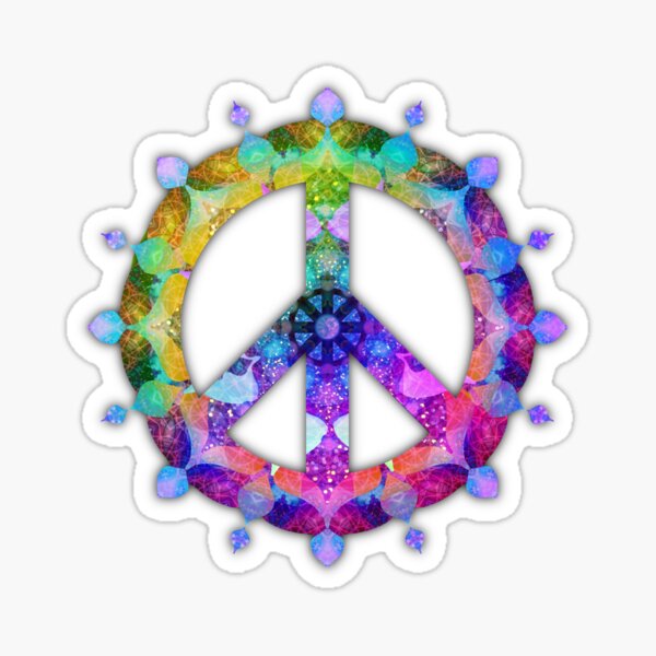 Peace Symbol Mandala with a Buddhist Wheel at the Center Colorful Bold Sticker