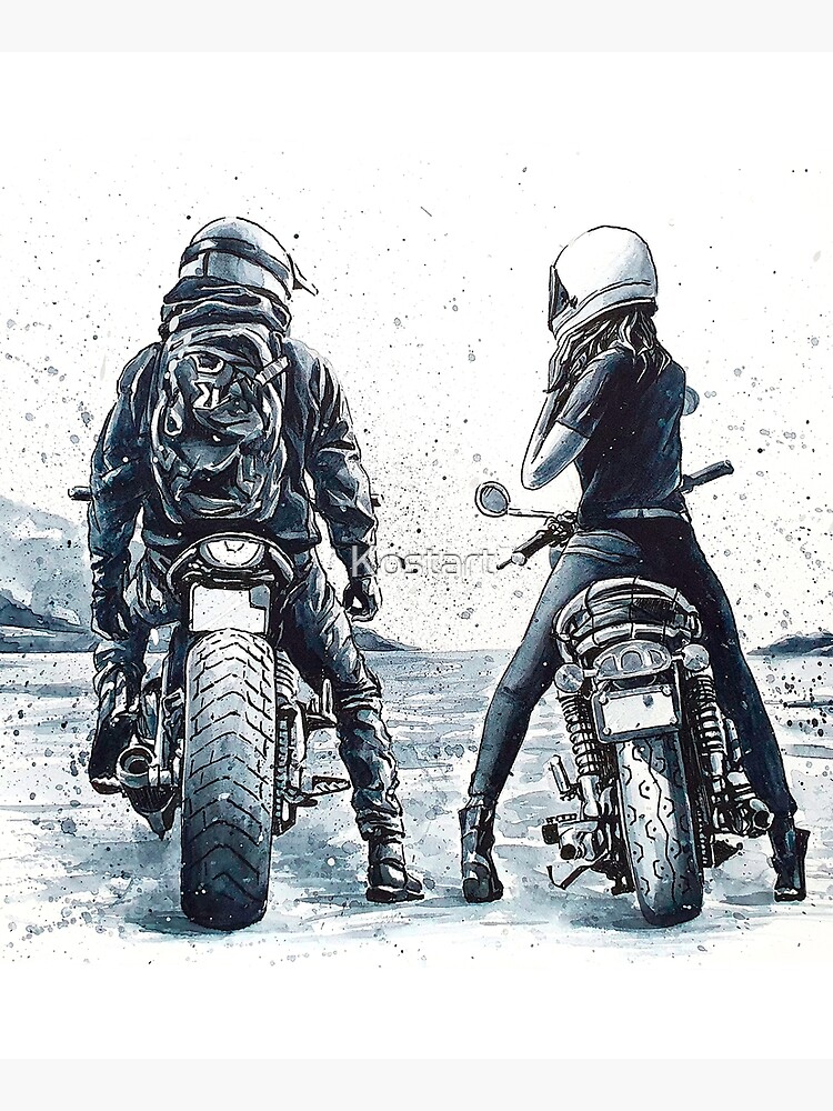 Romantic biker couple | Mounted Print