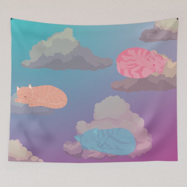 Item preview, Cats Sleeping on Clouds Pastel Dreamy Outdoors Fantasy Scene designed and sold by AnAwkwardOtter.
