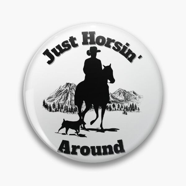 Item preview, Western Horseback Riding Cowboy Just Horsin' Around with Dog and Mountains and Trees on Background designed and sold by InkItStudio.