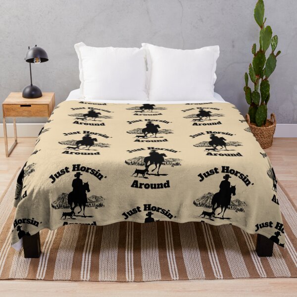 Item preview, Western Horseback Riding Cowboy Just Horsin' Around with Dog and Mountains and Trees on Background designed and sold by InkItStudio.