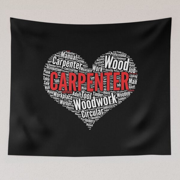 Item preview, Carpenter Woodworking Heart Shape Word Cloud Sawdust product designed and sold by theodoros20.