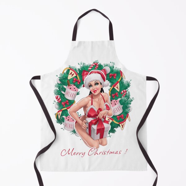 Item preview, Christmas pinup girl with wreath and bow and decorative flags and toys on background designed and sold by AnnaRuz.