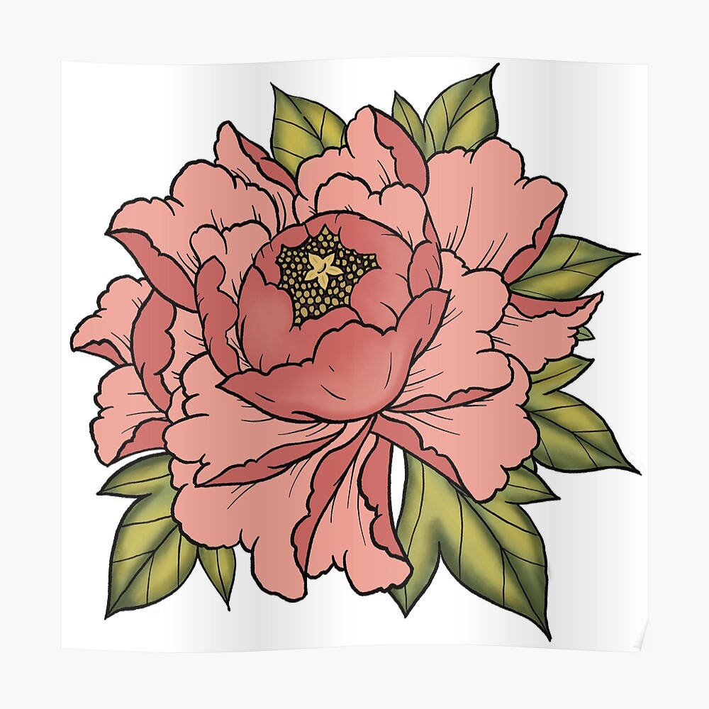 Pegatina «Pegatina flor de peonía rosa japonesa» de Elixerdesign | Redbubble