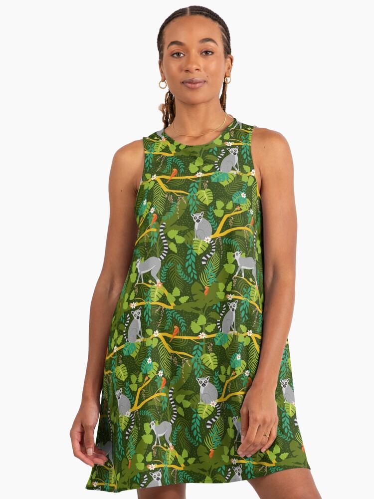 green jungle print dress Oversize Short Sleeve Linen-Viscose Dress with Jungle Print main image 1