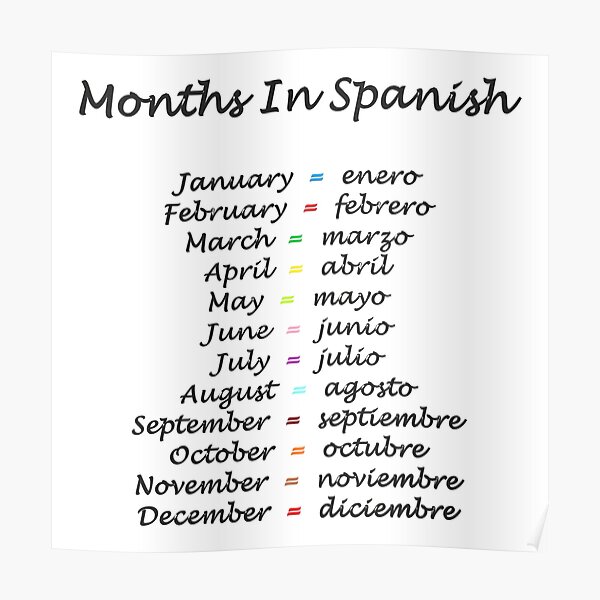 Months In Spanish Poster By Superchele Redbubble
