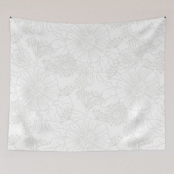 Item preview, Pale Gray and White Hand Drawn Floral Pattern Pairs Dulux 2022 Popular Colour Sloe Flower designed and sold by ColorOfTheYears.