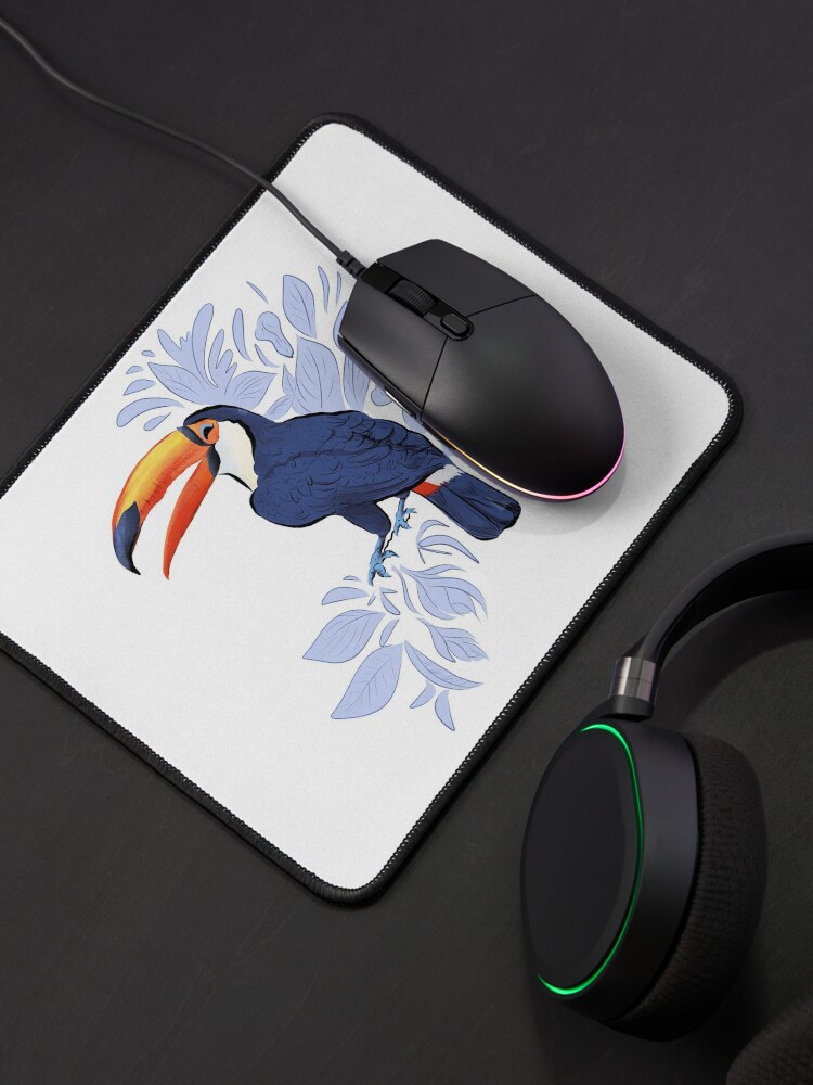 Alternate view of Toucan in the tropical Jungle _ dusty pink & navy blue palette Mouse Pad