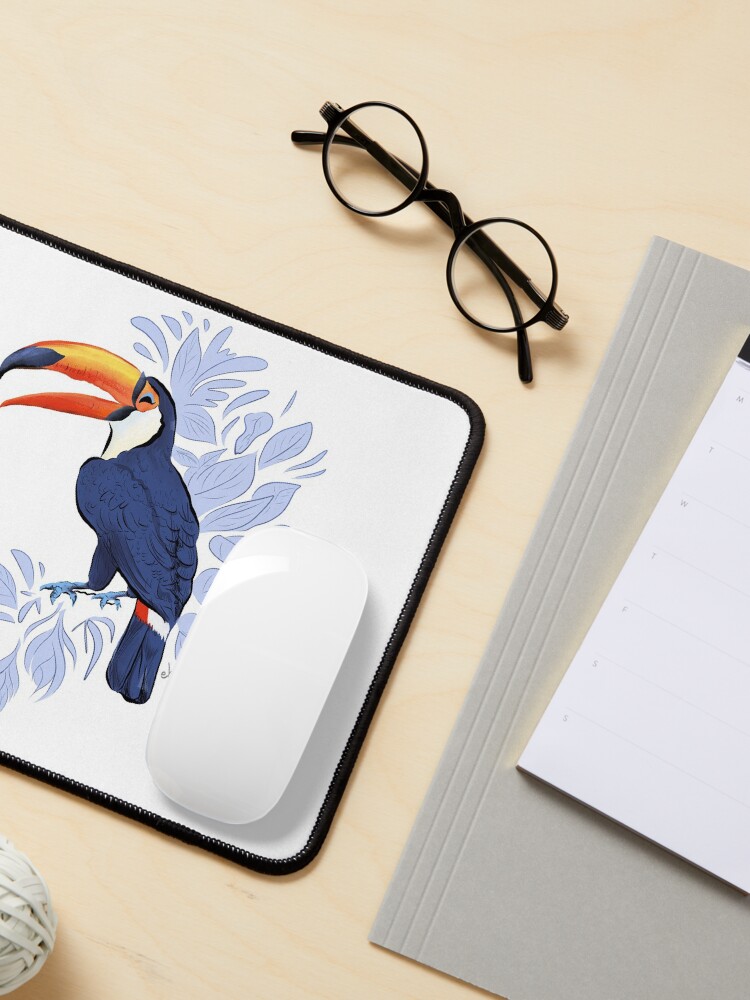 Alternate view of Toucan in the tropical Jungle _ dusty pink & navy blue palette Mouse Pad