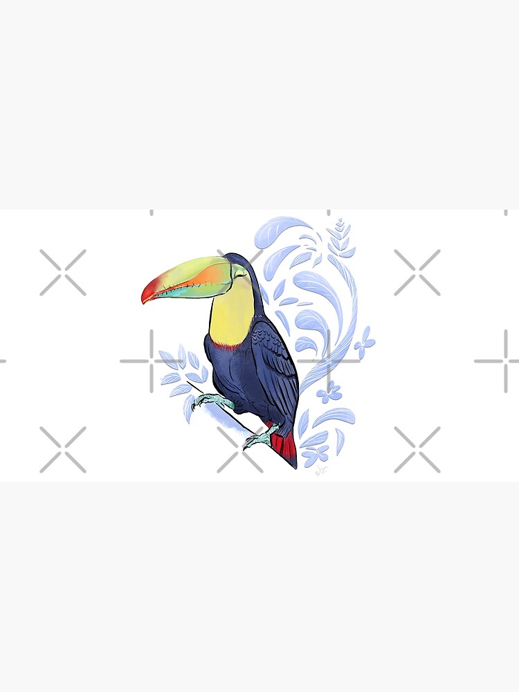Toucan Bird in a tropical Jungle_marigold yellow and navy blue palette by ebozzastudio