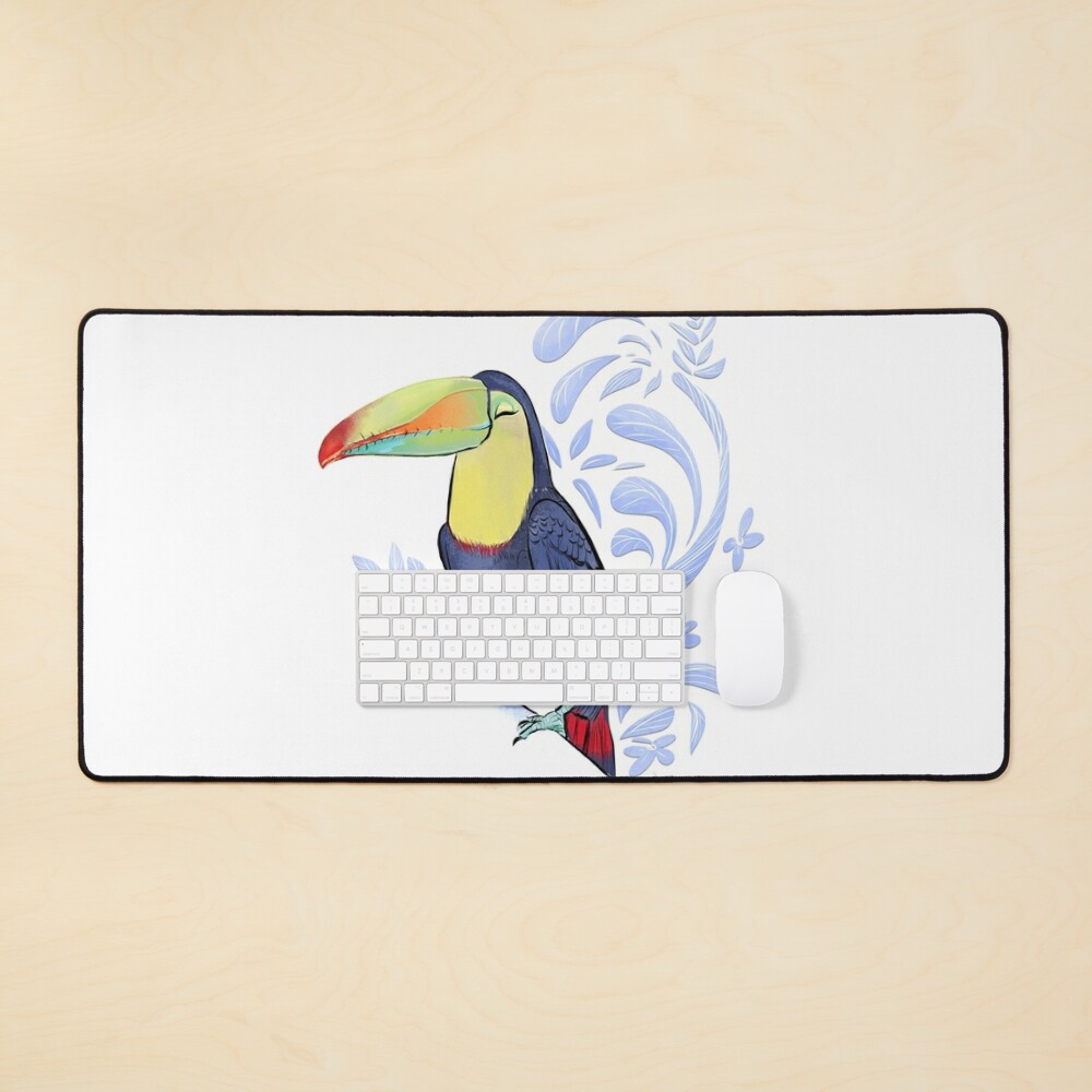 Toucan Bird in a tropical Jungle_marigold yellow and navy blue palette Mouse Pad