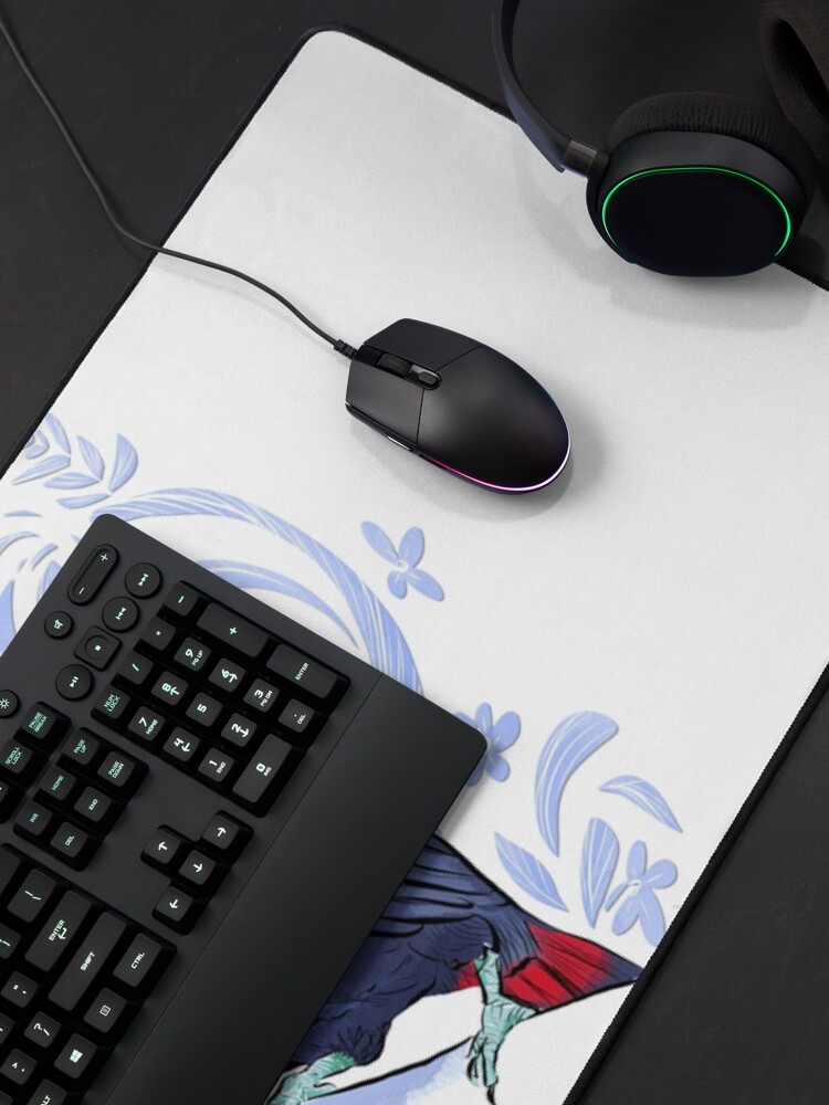 Alternate view of Toucan Bird in a tropical Jungle_marigold yellow and navy blue palette Mouse Pad