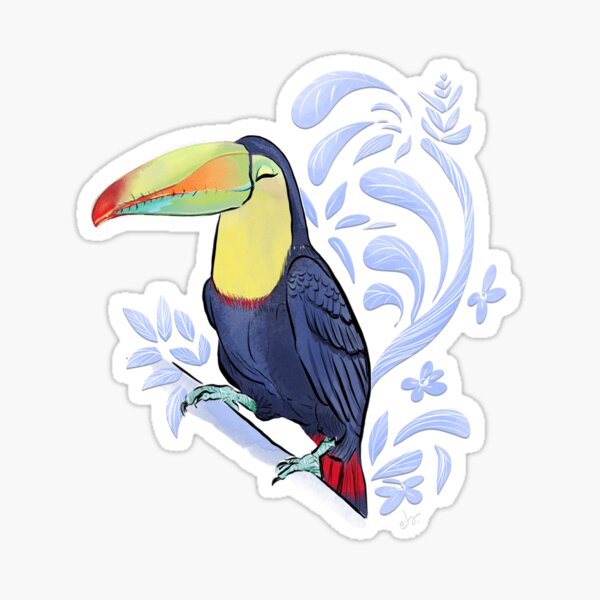 Toucan Bird in a tropical Jungle_marigold yellow and navy blue palette Sticker