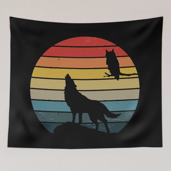 Item preview, vintage retro wolf and owl and moon designed and sold by Shorim.