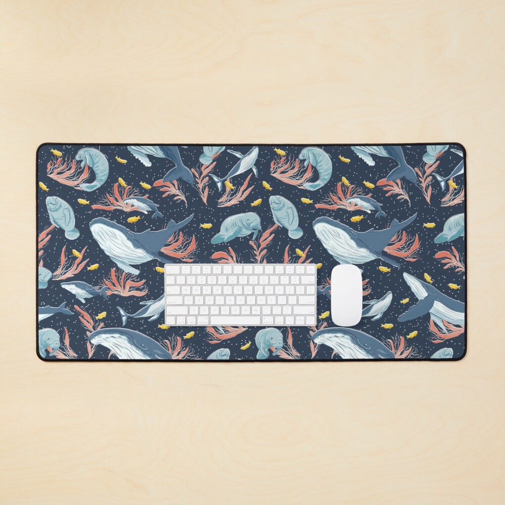 Humpback whales & Manatees on Navy blue palette Mouse Pad