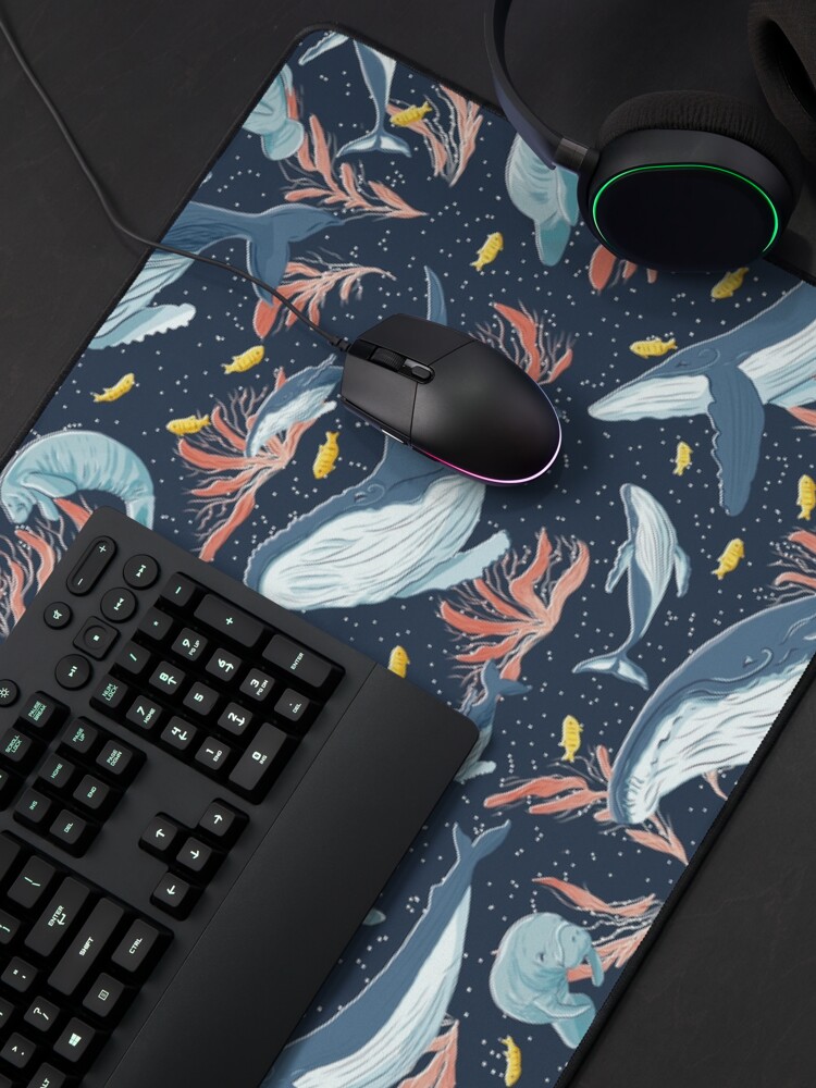 Alternate view of Humpback whales & Manatees on Navy blue palette Mouse Pad