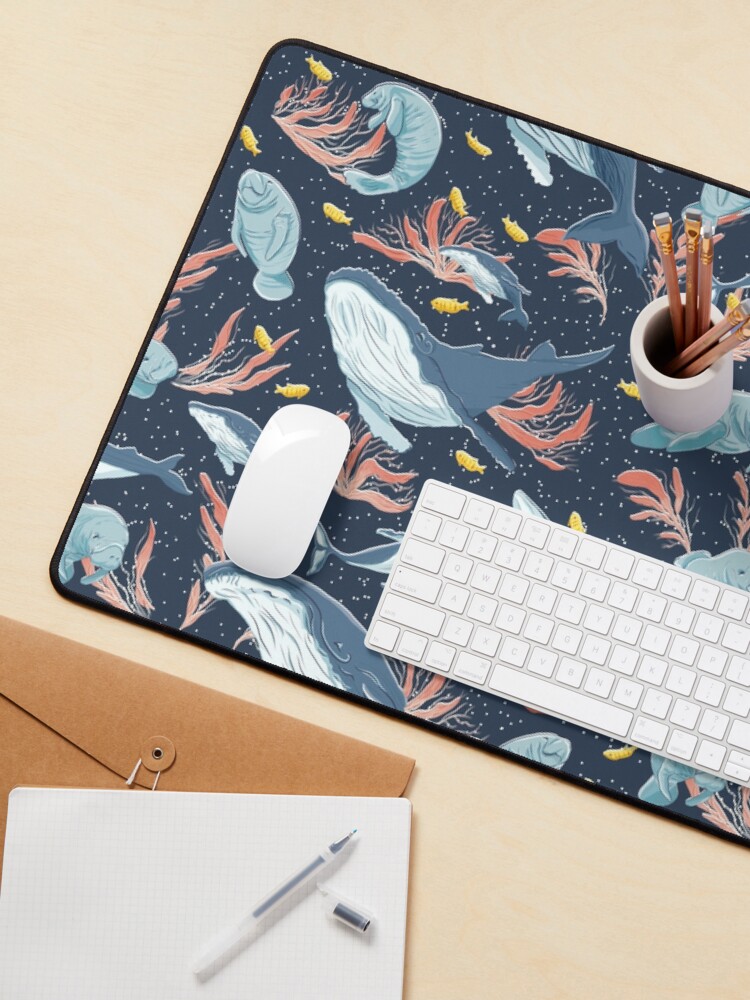 Alternate view of Humpback whales & Manatees on Navy blue palette Mouse Pad