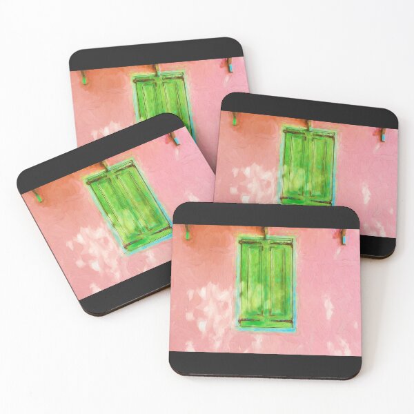 Item preview, Green Shutters Pink Stucco Wall  designed and sold by RichFrancoCars.