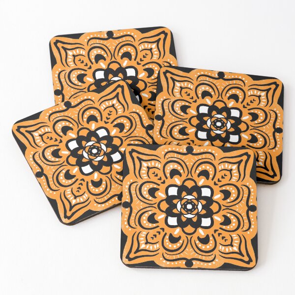 Item preview, Orange folk art mandala - colorful pattern designed and sold by thephoenixsoul.