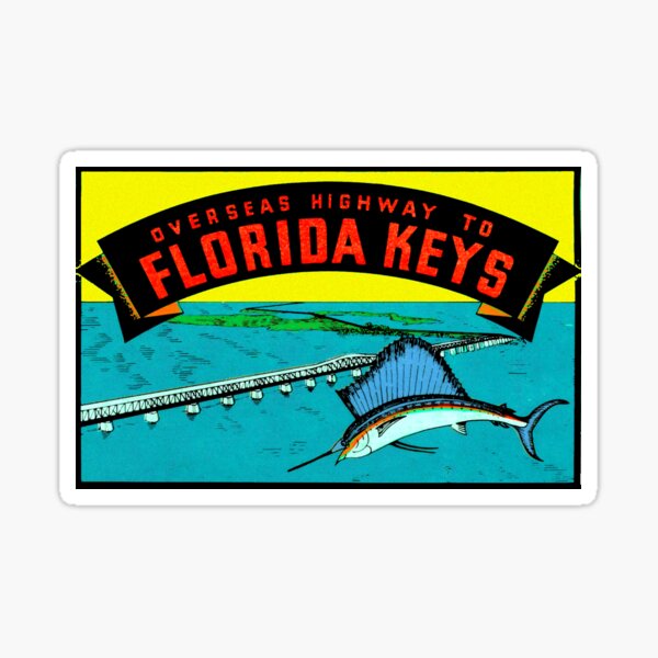 Vintage 1950's Style Islamorada Florida Keys Sportfishing Capital Fishing  Retro Travel Decal Sticker State Map 