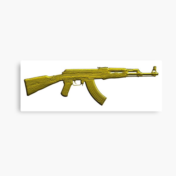 Gold AK-47 Kalashnikov Assault Rifle Weapon From Russia on White Canvas Print