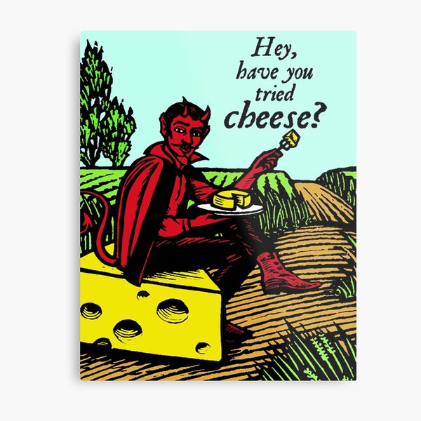 Colourful, Old-fashioned design of a Cheesy Devil for People who Love Cheese and Devils Metal Print