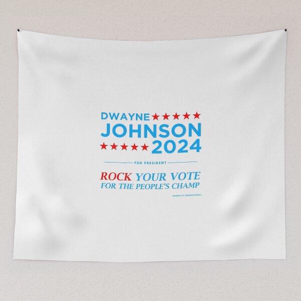 Aperçu de l'œuvre Votez pour l'élection du président Dwayne Johnson de The Rock 2024 (bleu) créée et vendue par Smark Out Moment.